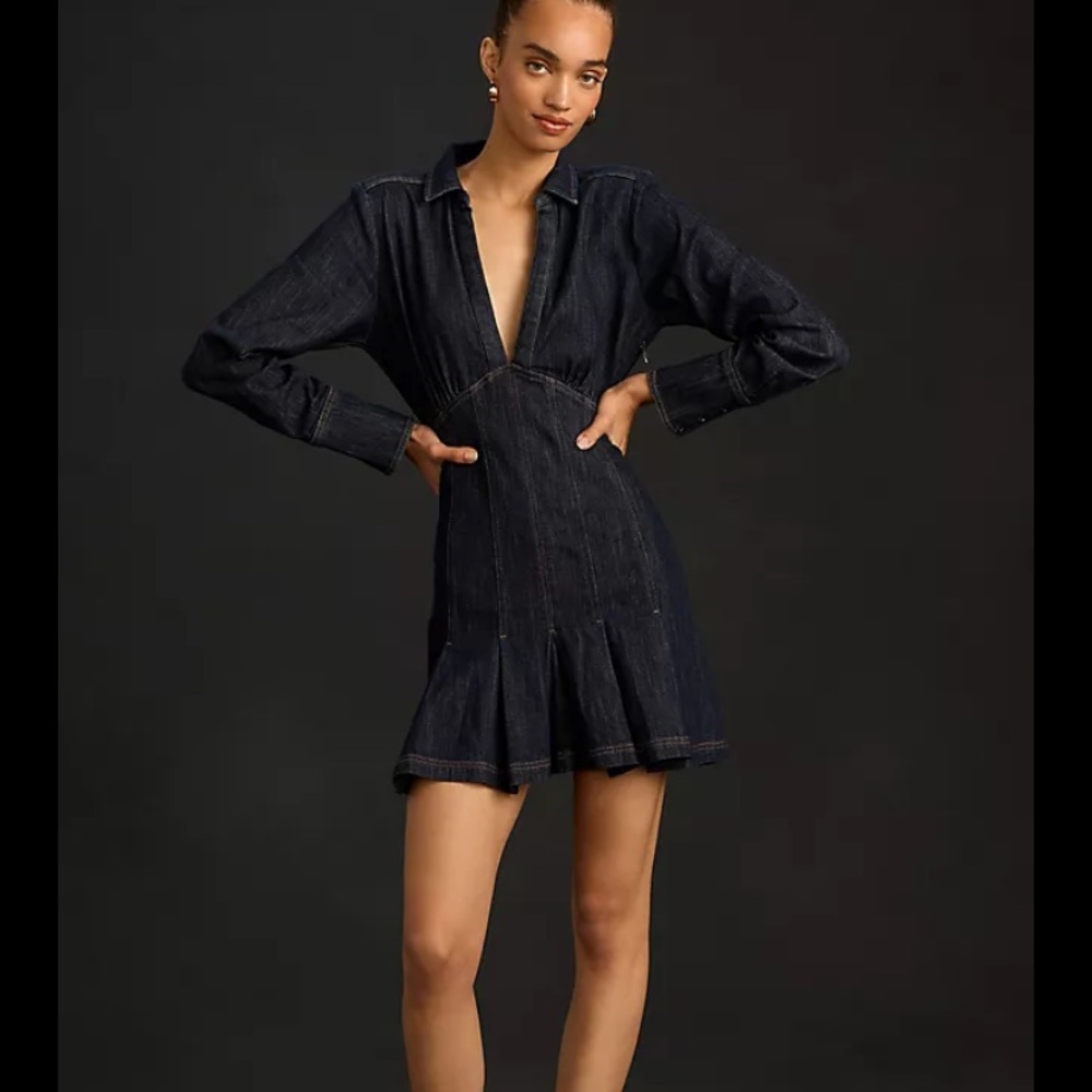Pilcro Blue Pleated Long Sleeve Dress Anthropologie